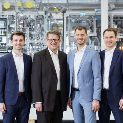 Foto: Das INERATEC Management Team: Philipp Engelkamp, Ingo Katz, Tim Boeltken und Caspar Schuchmann / © INERATEC
