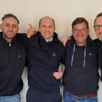 Foto: Das neue Management-Team v.l. Peter Kirchner (CTO),  Alexander Pelka (CEO), Martin Plöckl (CSO), Matthias Oden (© Funke)